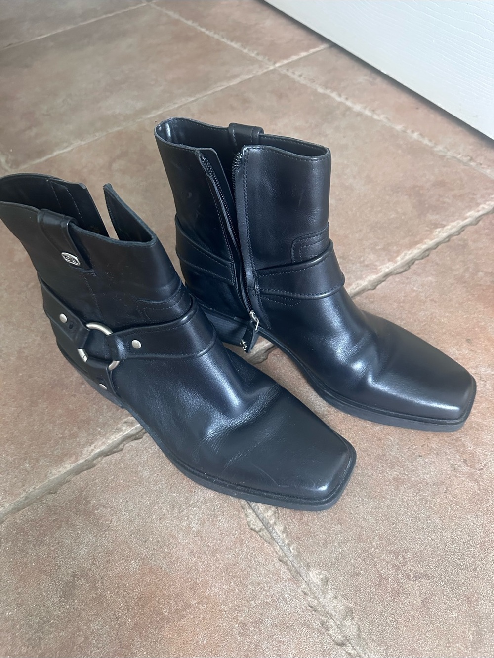 Sam Edelman Black Leather Cowboy Harness Ankle Boots